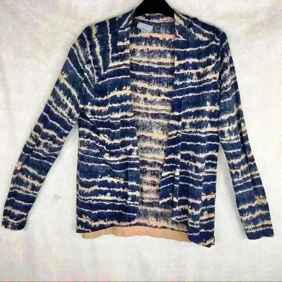 MAGNOLIA GRACE Linen Cotton Blend Space Blue Tye Dye Open Front Cardigan Sz L - Picture 1 of 10